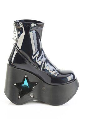 LED Light Up Star Cutout Platform Wedge Stretch Ankle Boot with Heart Chain